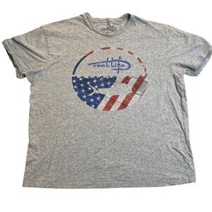 Reel Life Mens T-Shirt XL Gray Heather Short Sleeve With American Flag Graphic